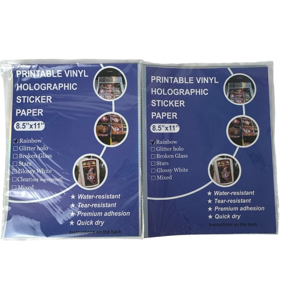 Unbranded Other - 2 Pack Rainbow Holographic Printable Vinyl Sticker Paper 8.5x11 Water Resistant